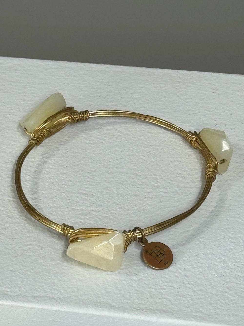 Bourbon & Bowties Cream Stone Antique Gold Wrapped Bangle Bracelet
